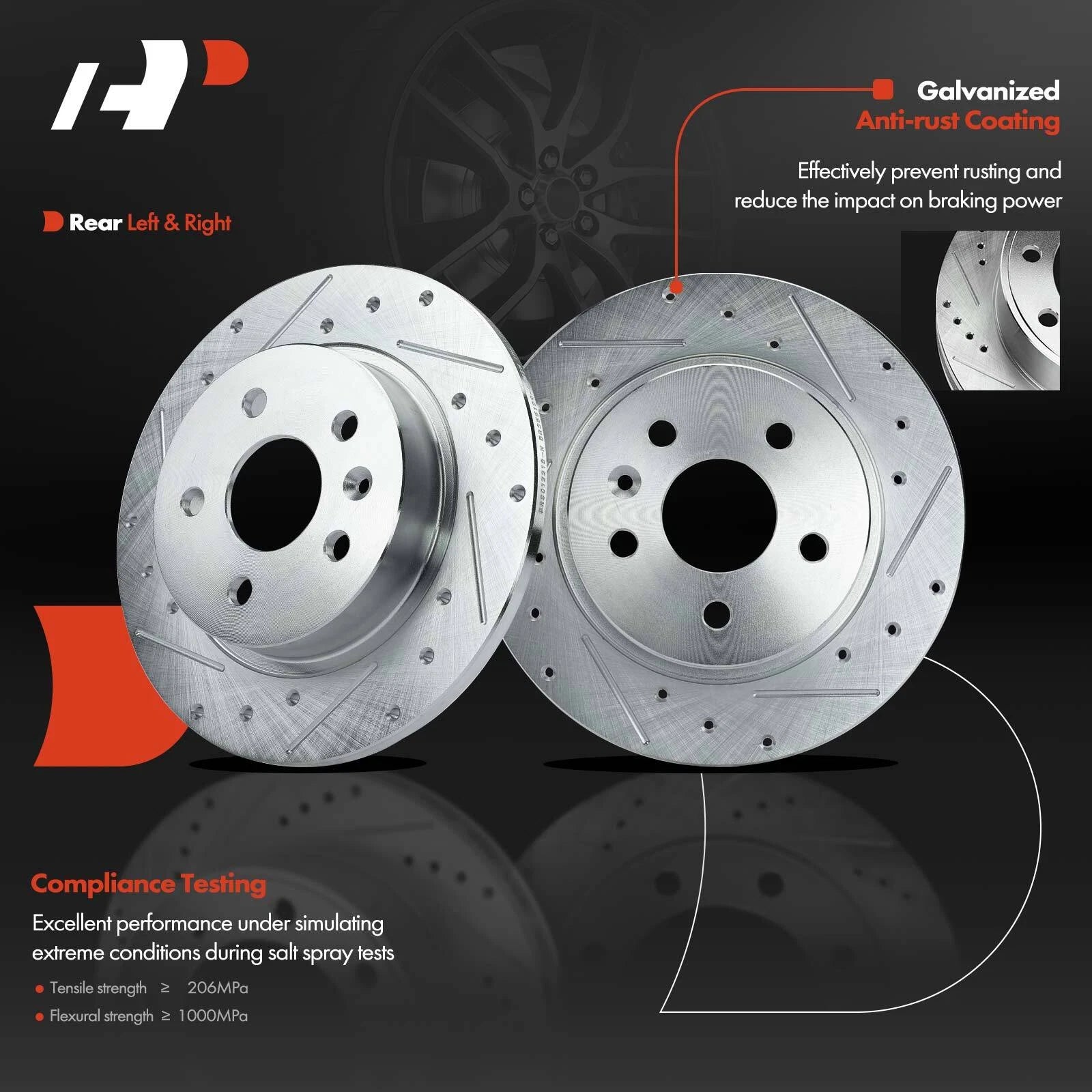 Set of 8 Rear Drilled Brake Rotors & Pads for Chevrolet Cruze (2011–2015)