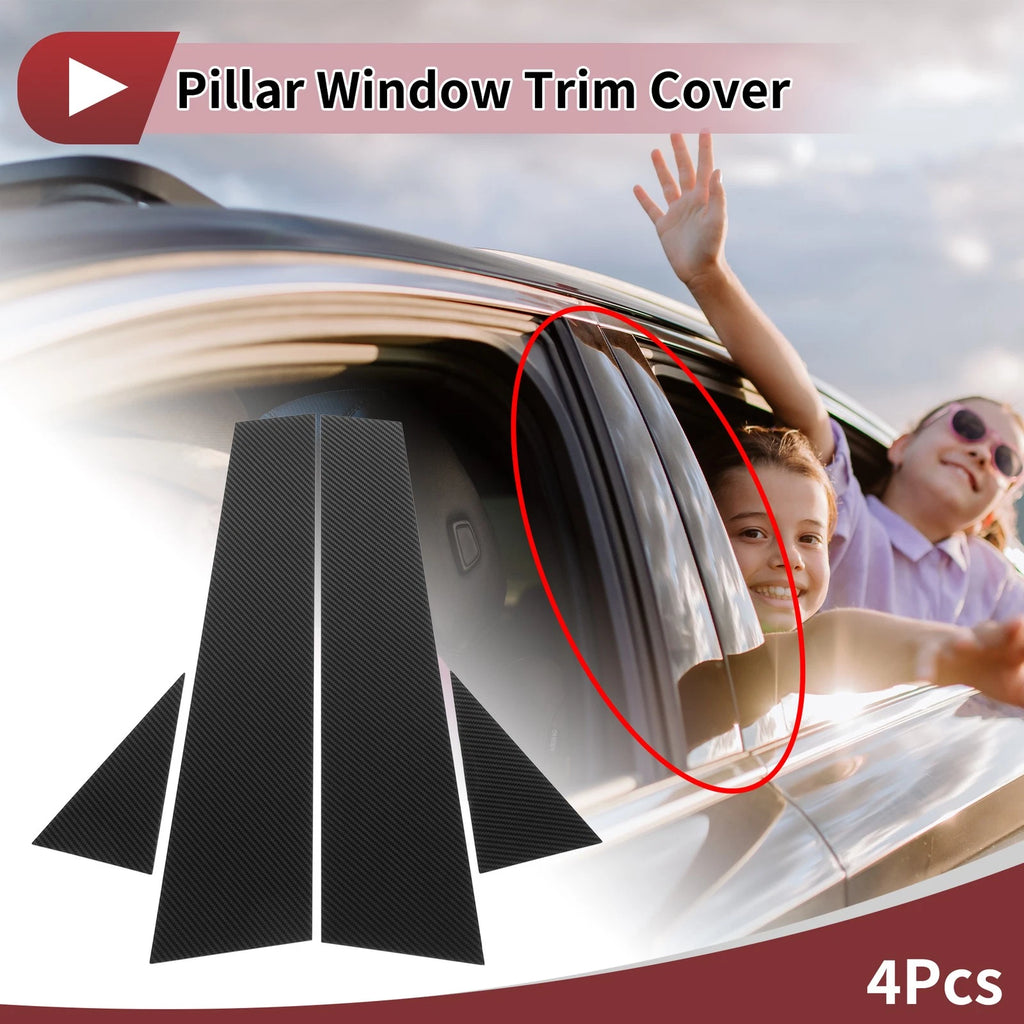 Set of 4 Door Pillar Window Trim for Audi A4 (2003–2013) Black Carbon Fiber