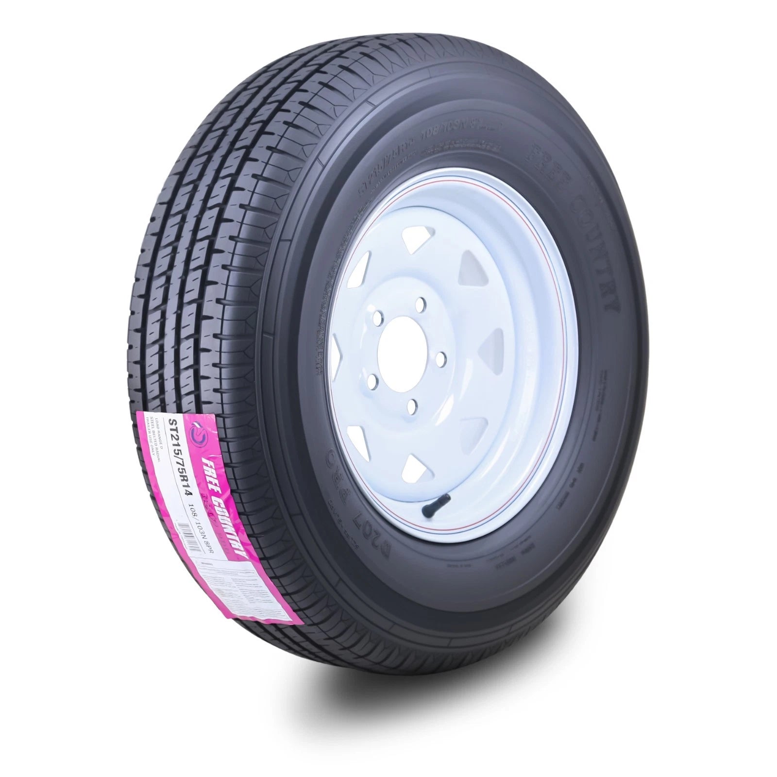Free Country Trailer Tire Rim ST215/75R14 8-Ply 5 Lug x 4.5" White Spoke