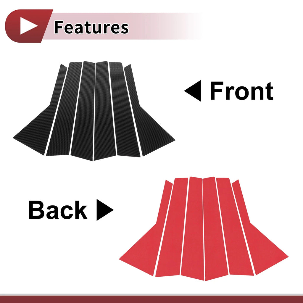 6 Pcs Door Pillar Window Trim for KIA Carens (2020–2023) Black Carbon Fiber