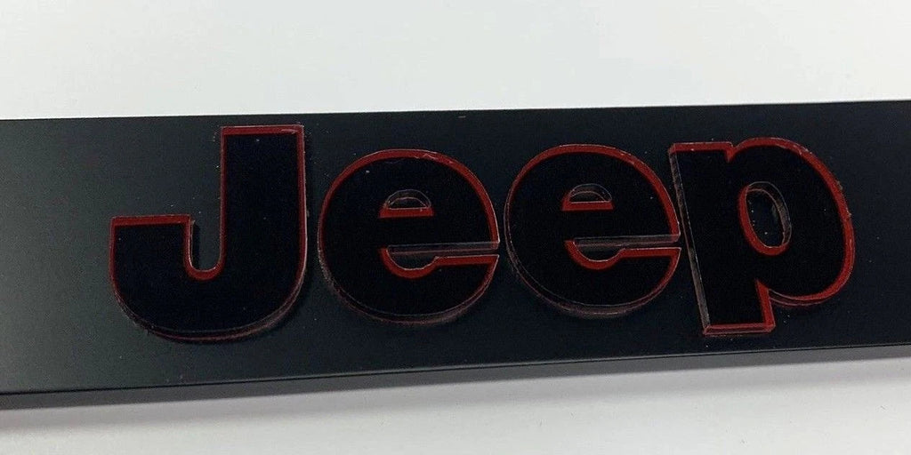 License Plate Frame Black w Red Outline Letters for Jeep Wrangler (2007–2024)
