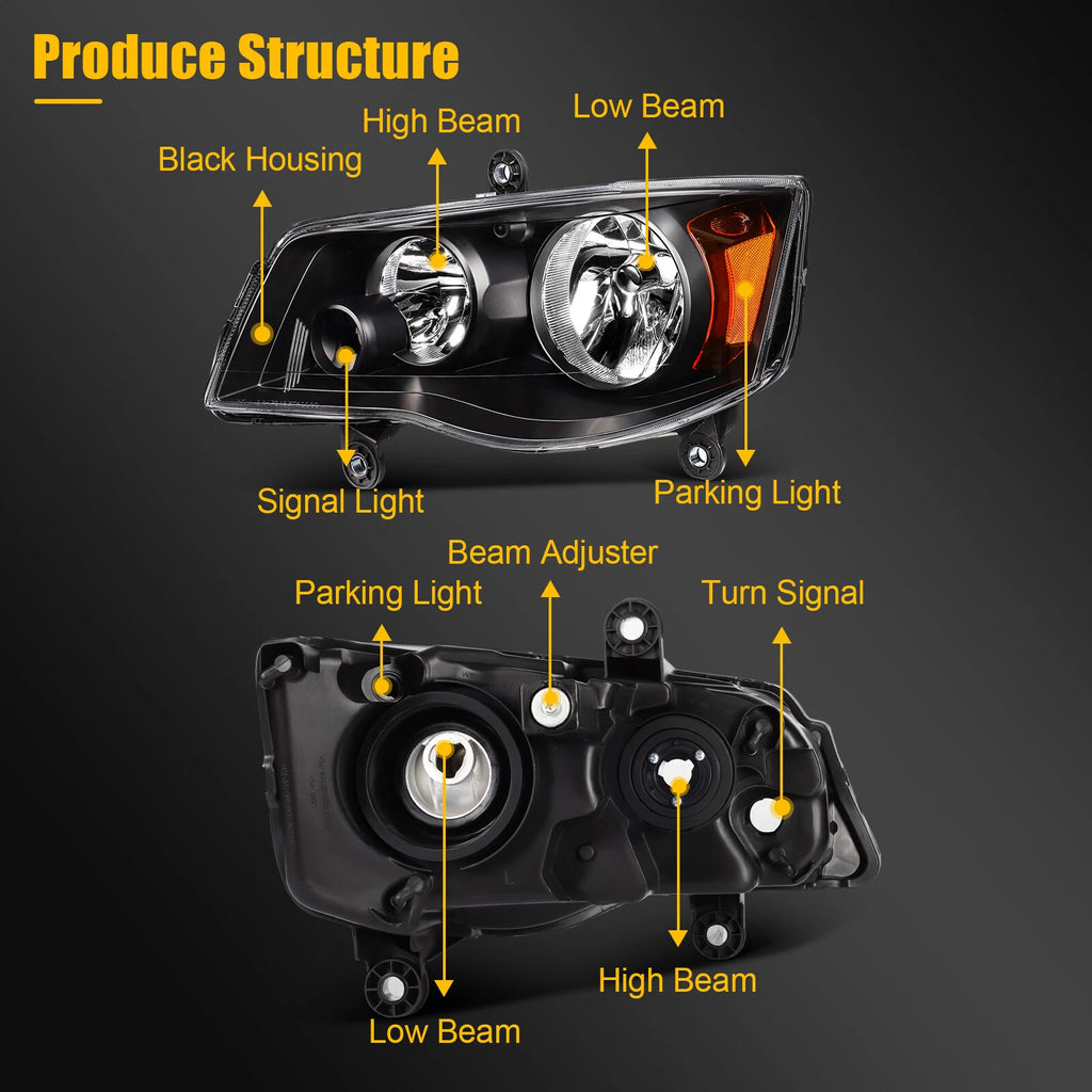 Headlights for Dodge Grand Caravan, Town & Country (2011–2020) Pair