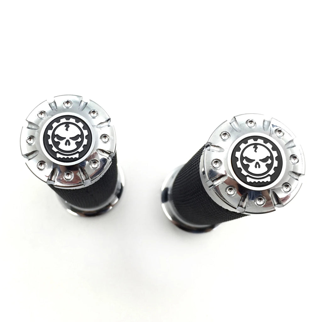 Chrome CNC Cut 1" Skull Handlebar Grip for Harley Touring Sportster Dyna CVO