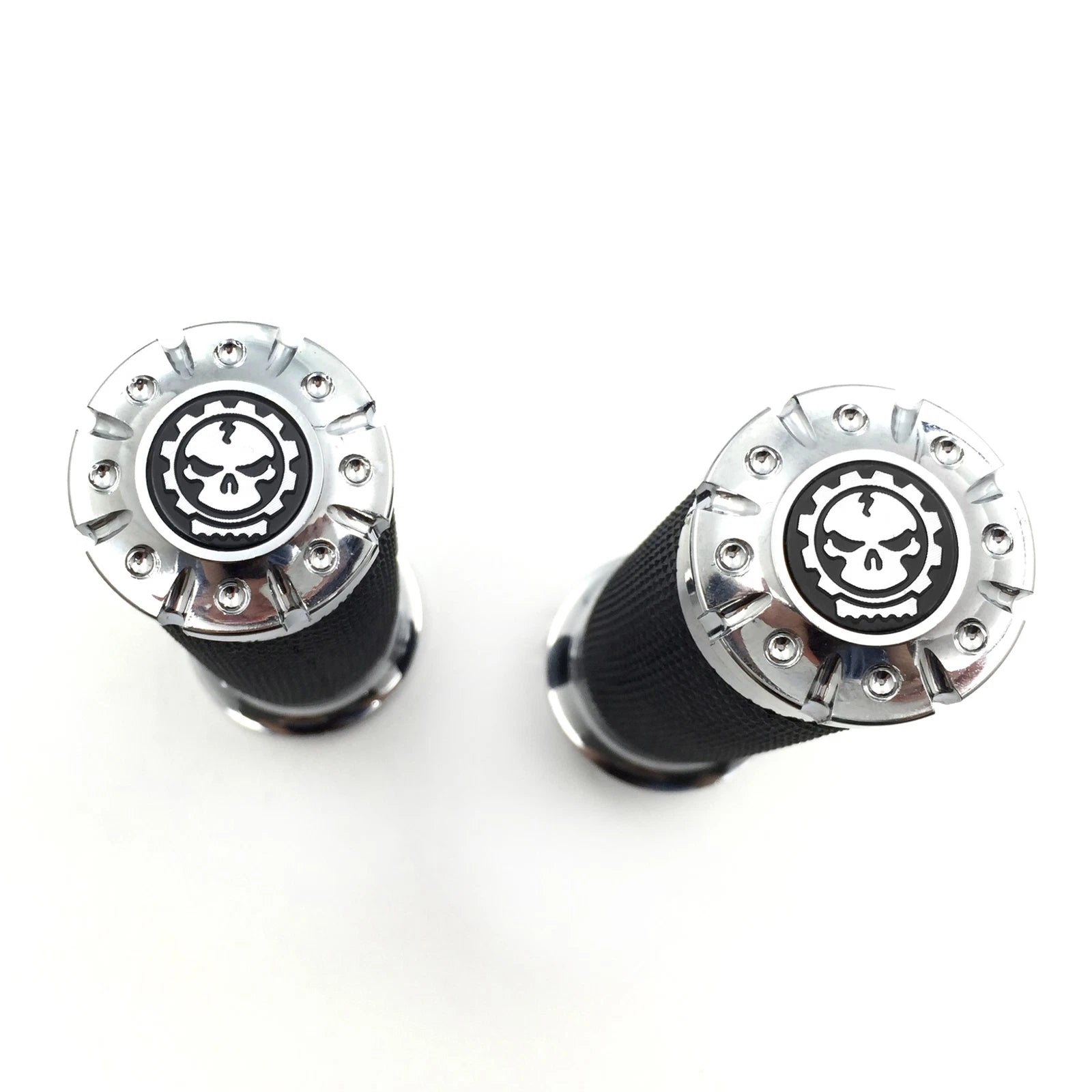 Chrome CNC Cut 1" Skull Handlebar Grip for Harley Touring Sportster Dyna CVO