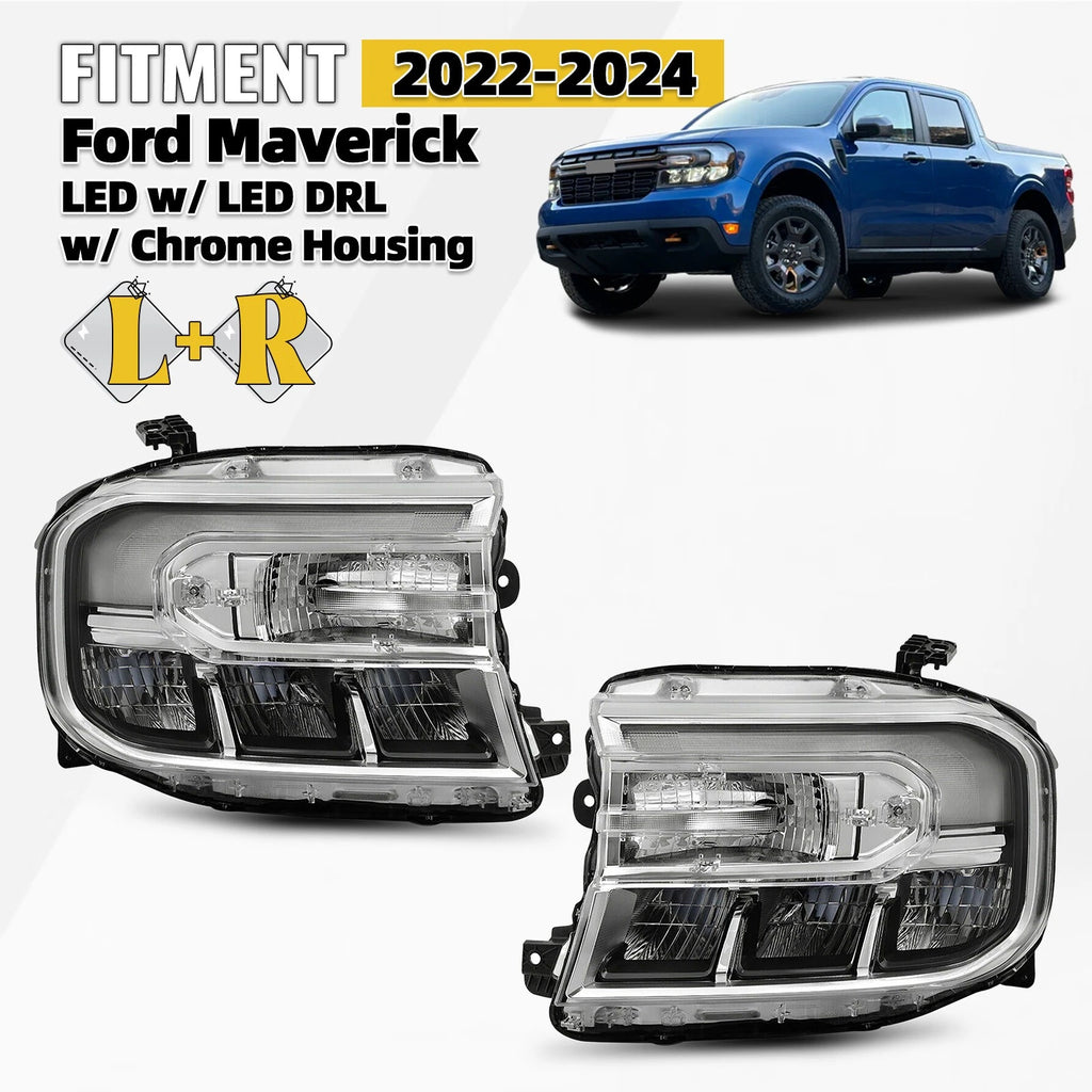 Set of 2 LED Headlights for Ford Maverick Lariat (2022–2024) w/ DRL & Module