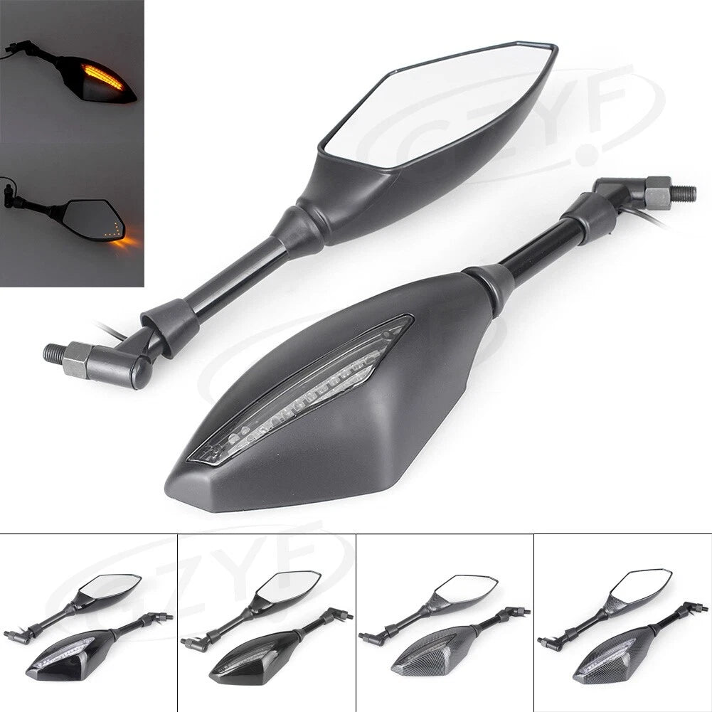 Pair LED Turn Signals Brake Light Handle Bar Rearview Mirrors Universal