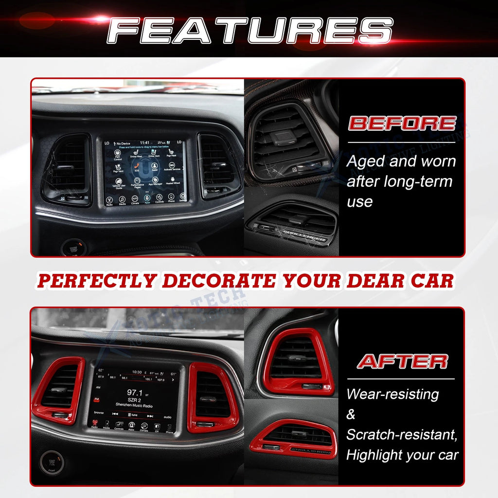 Glossy Red Center Console Air Vent Outlet Trim for Dodge Challenger (2015-up)
