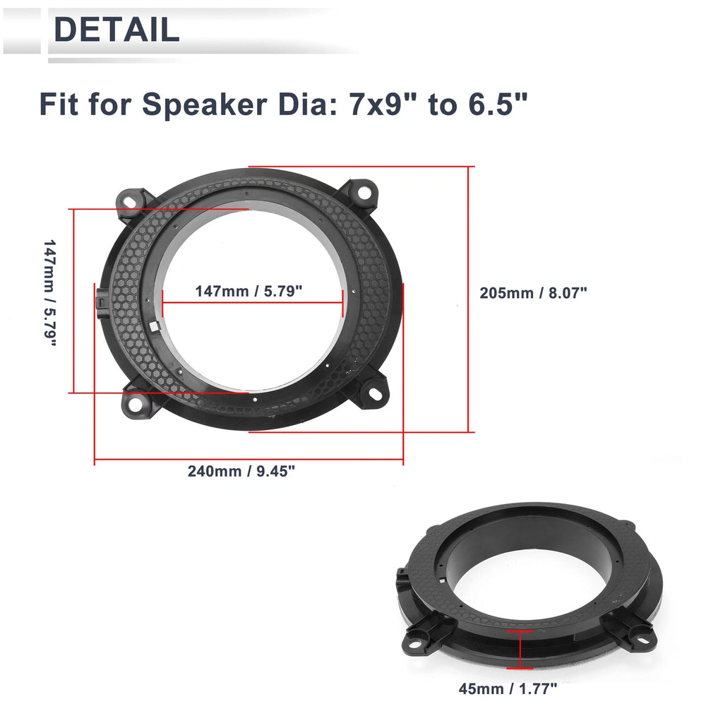 Set of 2 Speaker Spacer Rings for Toyota 7x9" to 6.5"