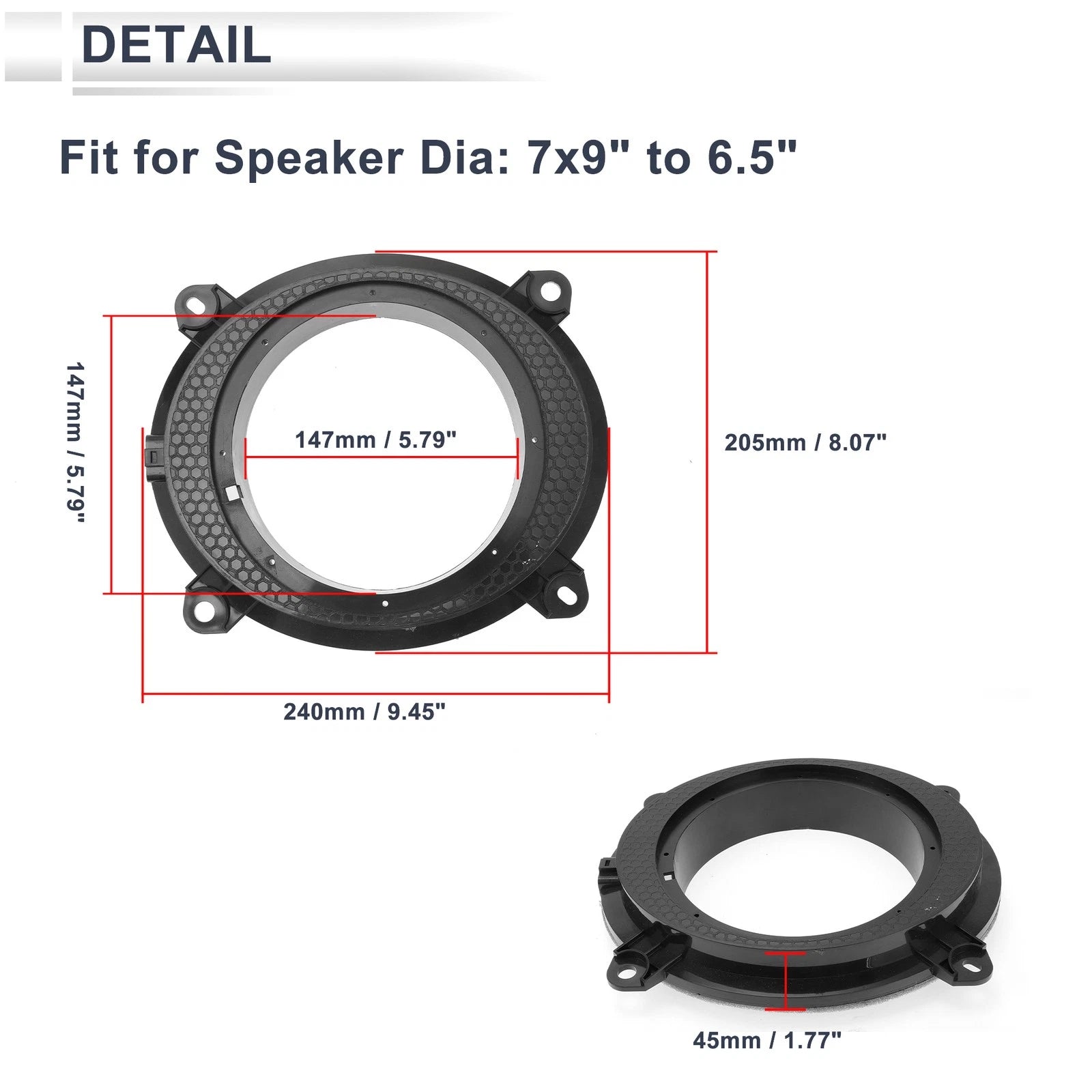 Set of 2 Speaker Spacer Rings for Toyota 7x9" to 6.5"