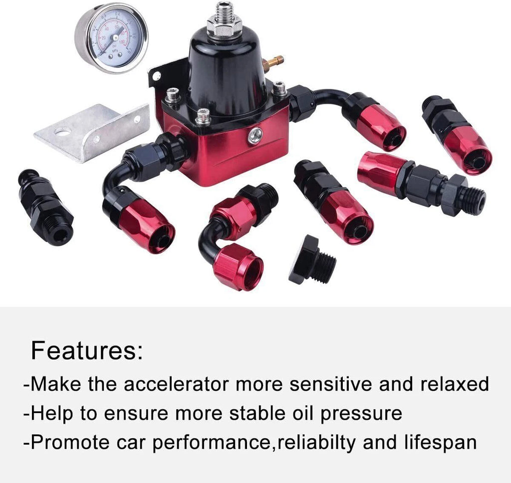 Adjustable Fuel Pressure Regulator Gauge with 6AN Fitting for EFI Vehicles