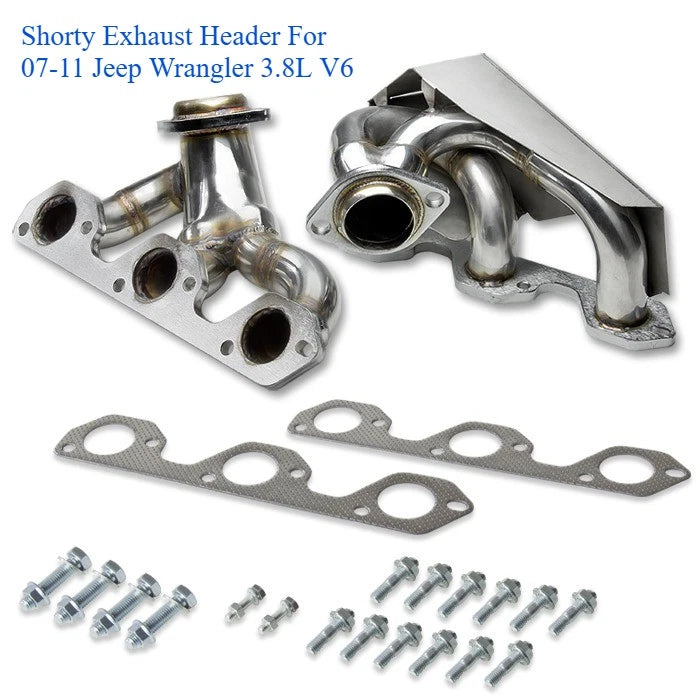 Pair Exhaust Header for Jeep Wrangler JK (2007–2011) 3.8L V6, Stainless Steel