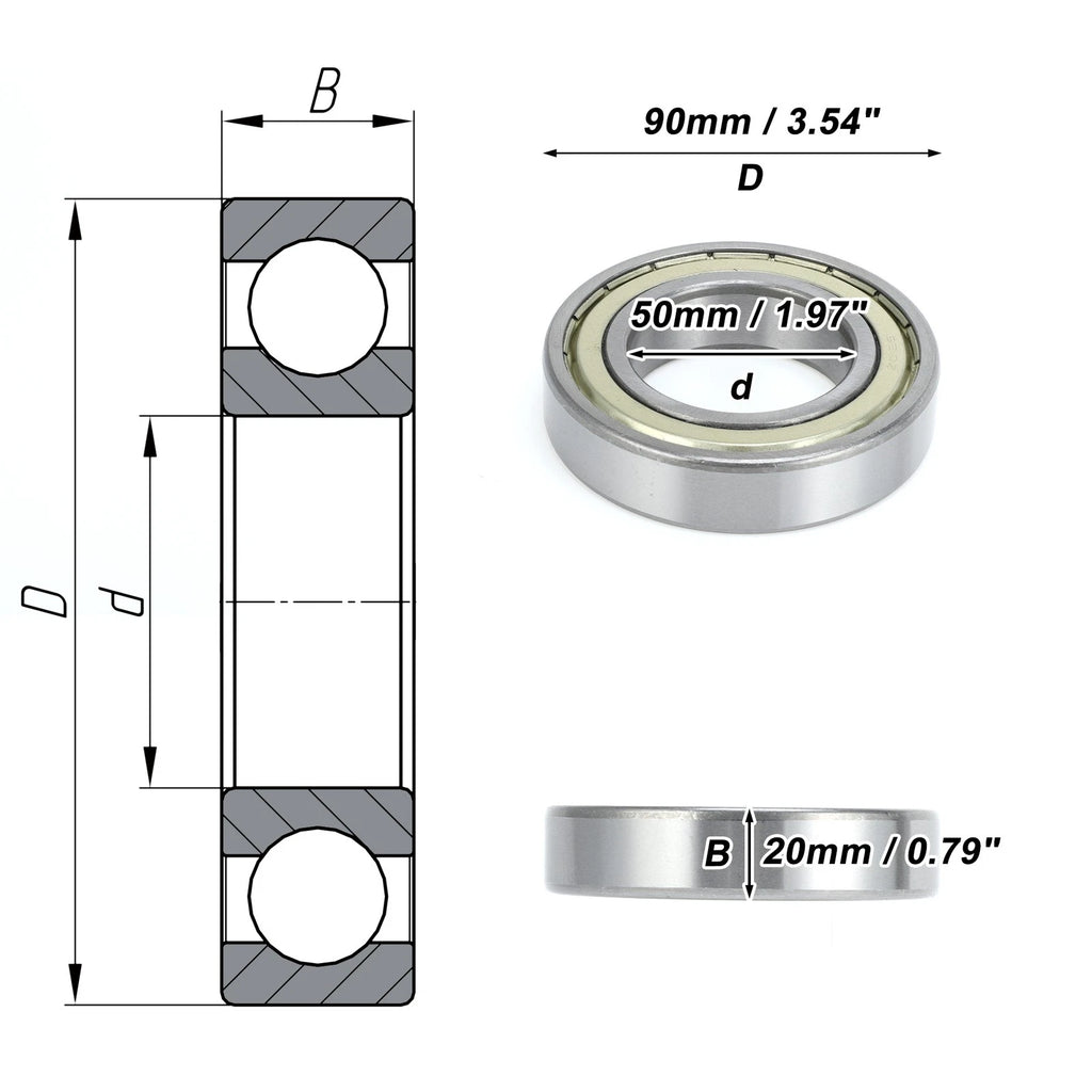 6210ZZ Deep Groove Ball Bearing for Scooter Skateboard Wheel (50x90x20mm)