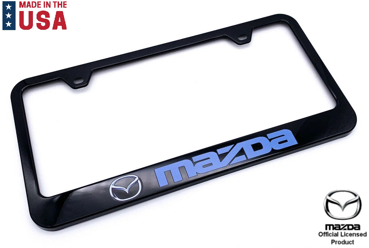 License Plate Frame Black Plastic with Blue Mazda Script for Mazda (2000–2024)