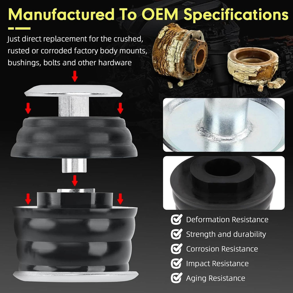 Set of 4 Body Cab Mount Bushings Kits for Ford F250 F350 (1999–2007) Black