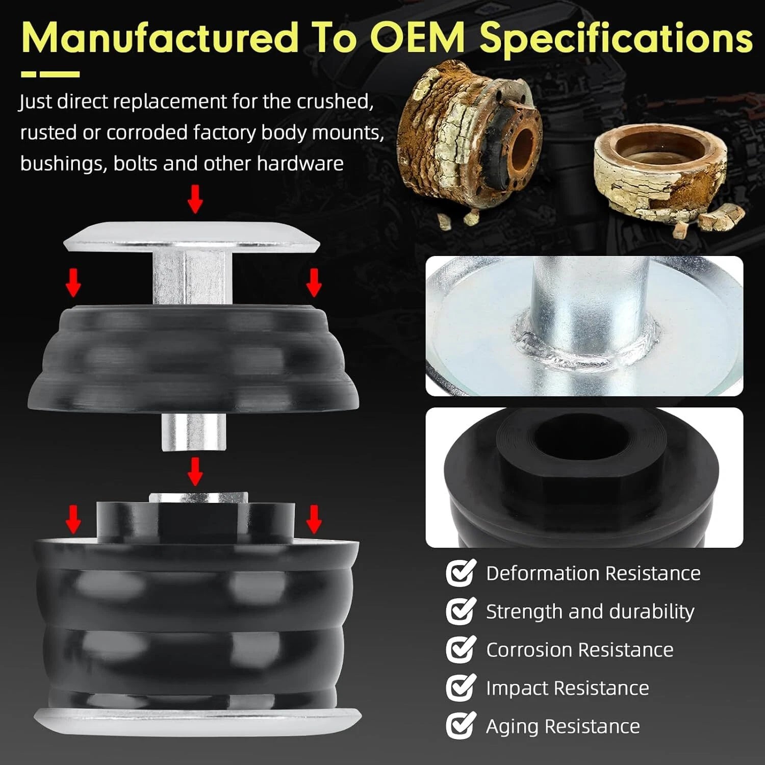 Set of 4 Body Cab Mount Bushings Kits for Ford F250 F350 (1999–2007) Black