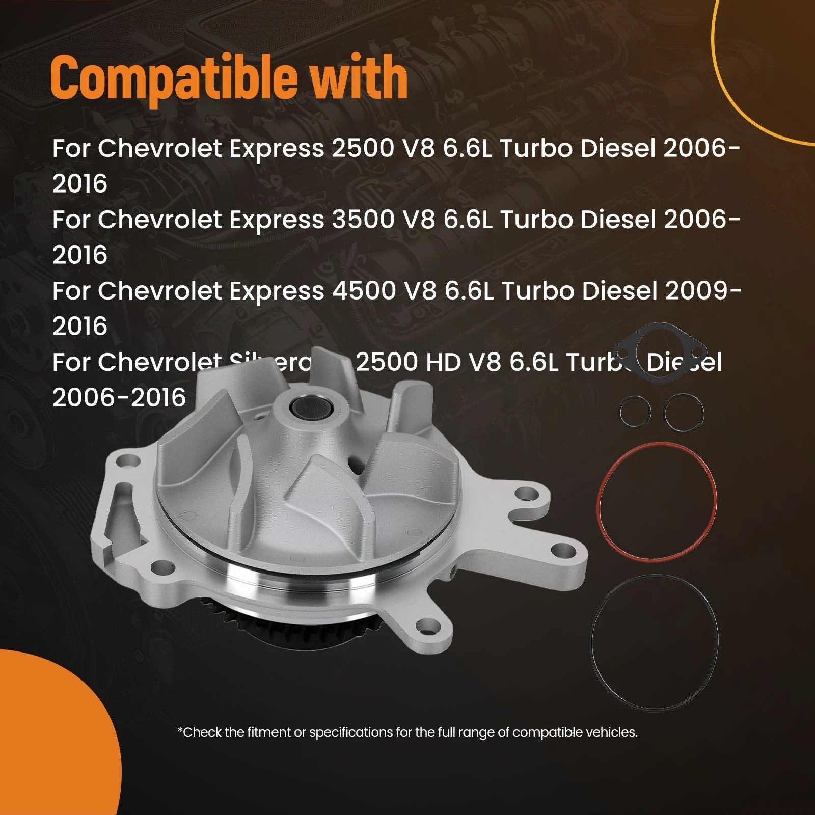 Coolant Water Pump for GMC Savana 2500 6.6L Turbo Diesel (2006–2016)