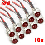 10X 8mm 12V LED Warning Light for Car Truck Boat (Waterproof)