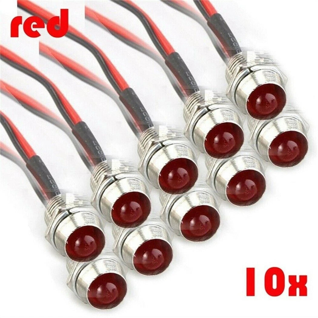 10X 8mm 12V LED Warning Light for Car Truck Boat (Waterproof)