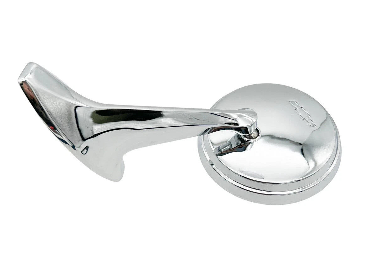 LH Driver Side Chrome Exterior Door Mirror with Bowtie for 1965–1966 Chevy Impala