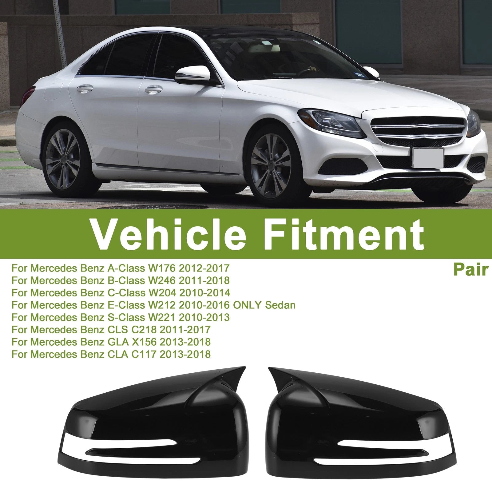 1 Pair Mirror Cover Cap for Mercedes-Benz A-Class W176 (2013–2018) Gloss Black
