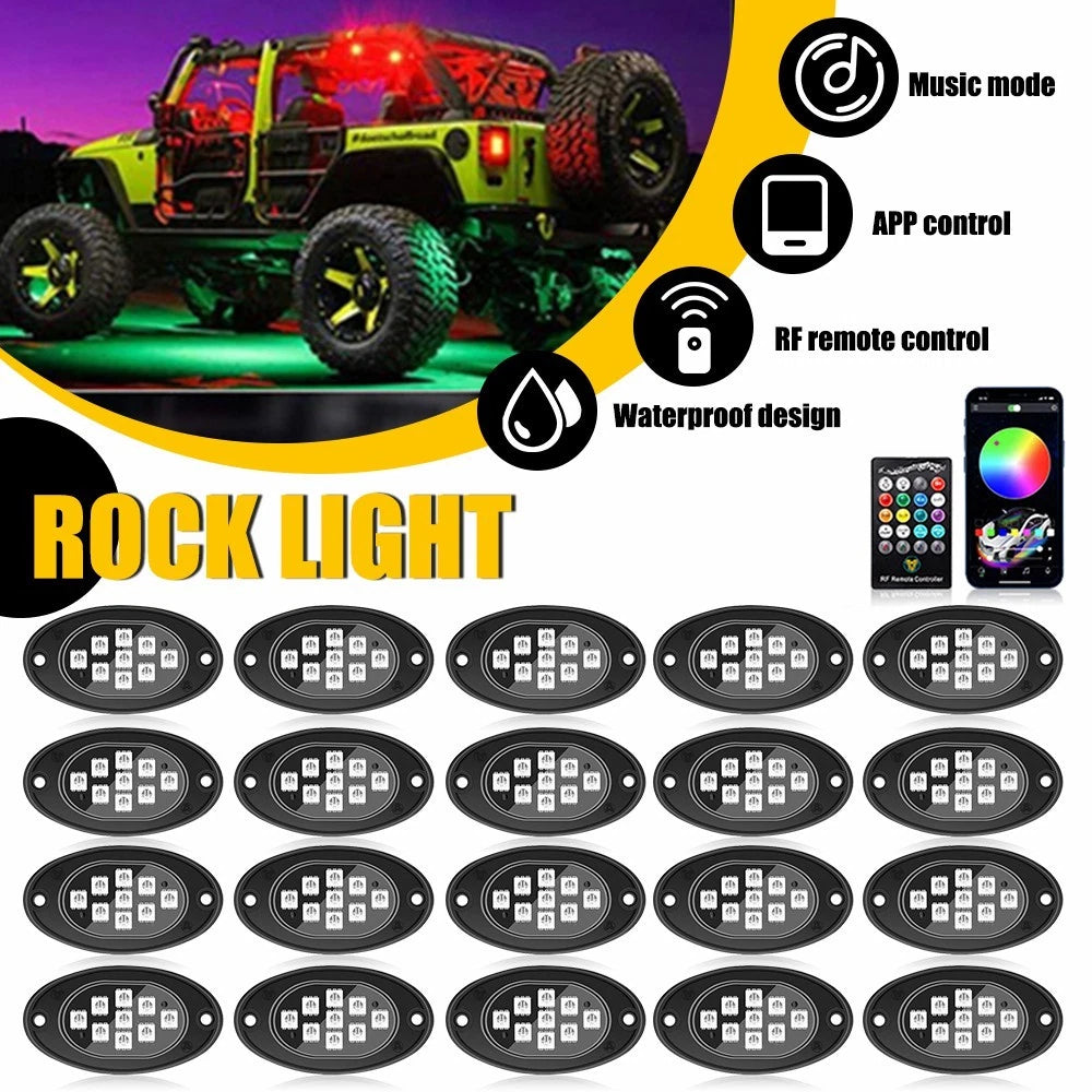 20 Pods RGB LED Rock Lights Kit for Offroad Vehicles (Universal)