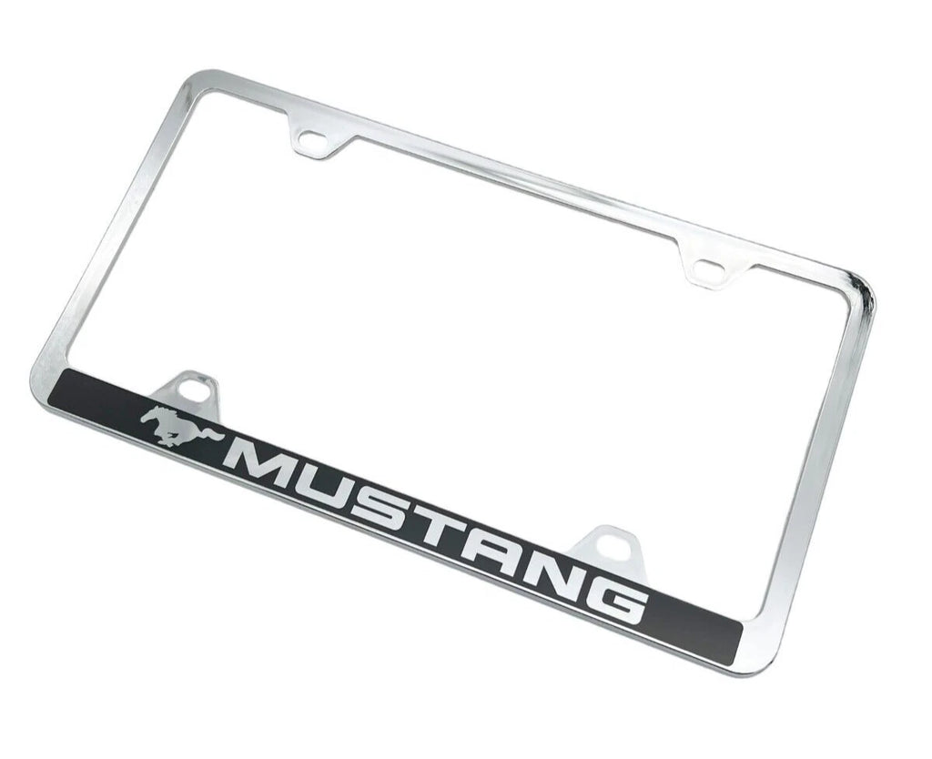 Chrome ABS License Plate Frame with Mustang Script Logo for Ford Mustang (2005–2024)