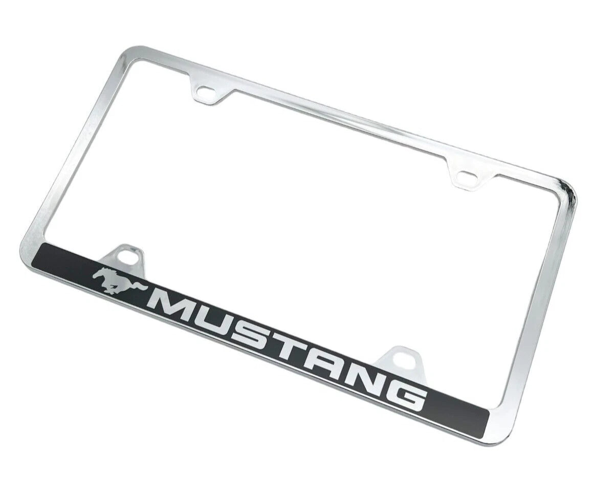 Chrome ABS License Plate Frame with Mustang Script Logo for Ford Mustang (2005–2024)