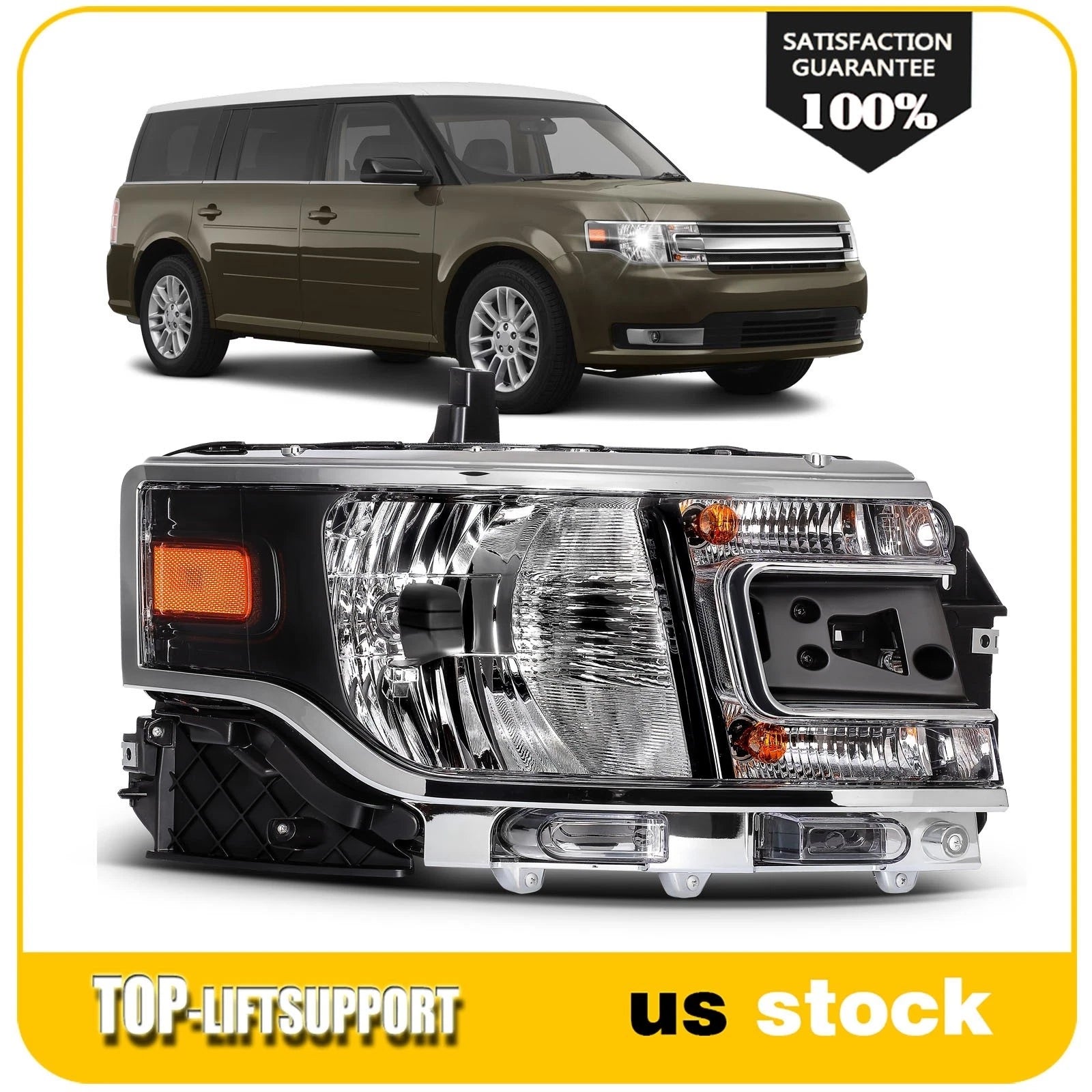 Right Headlight for Ford Flex (2013–2019) Black Housing with Bulbs