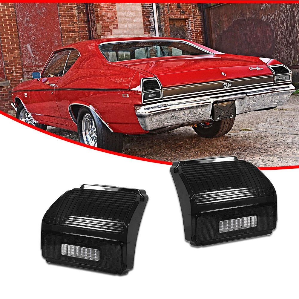 Pair Smoked Black Tail Light Lenses for Chevy Chevelle Malibu (1969)