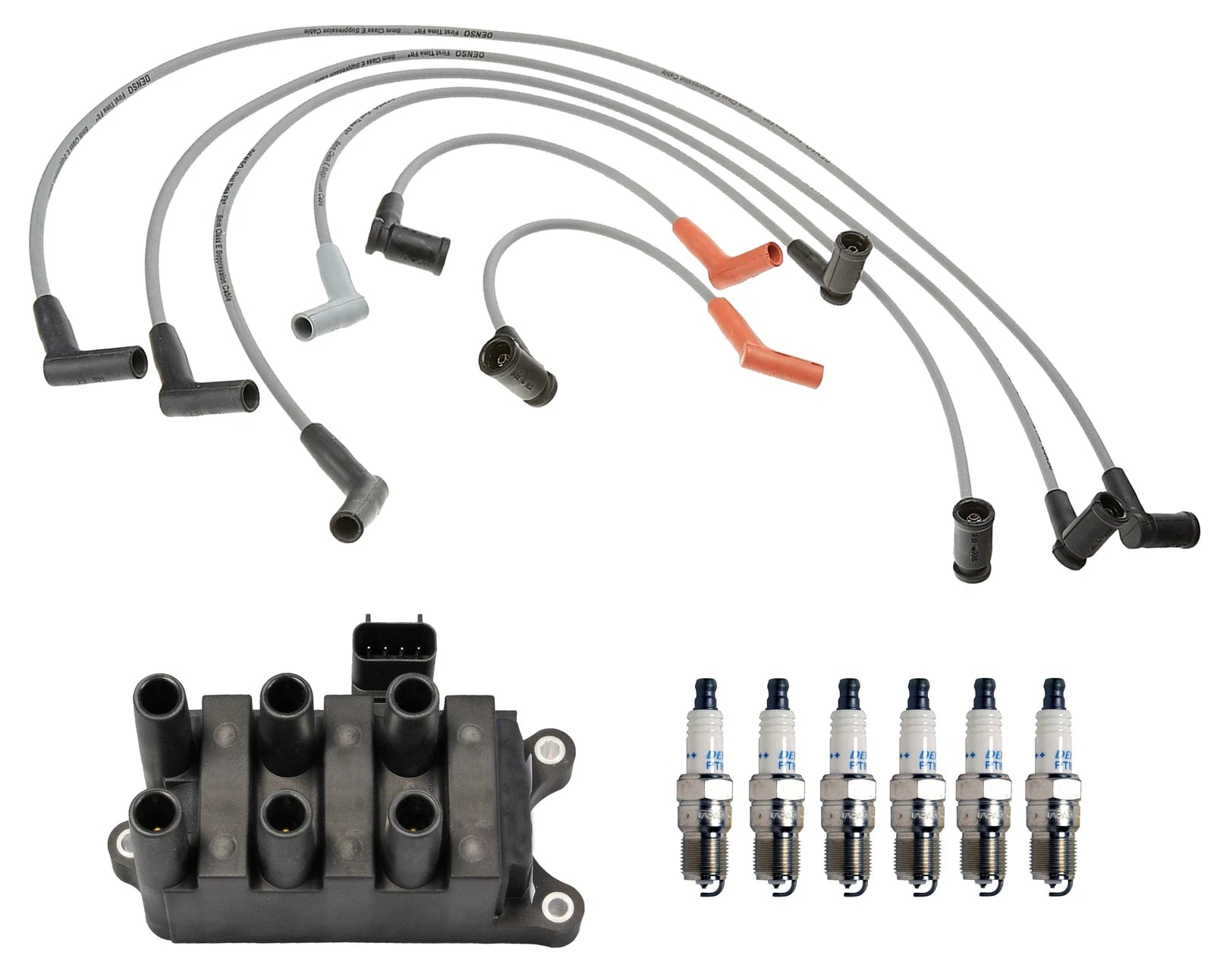 Set of 6 Denso Ignition Coil Wire & Double Platinum Spark Plugs for Ford Mercury