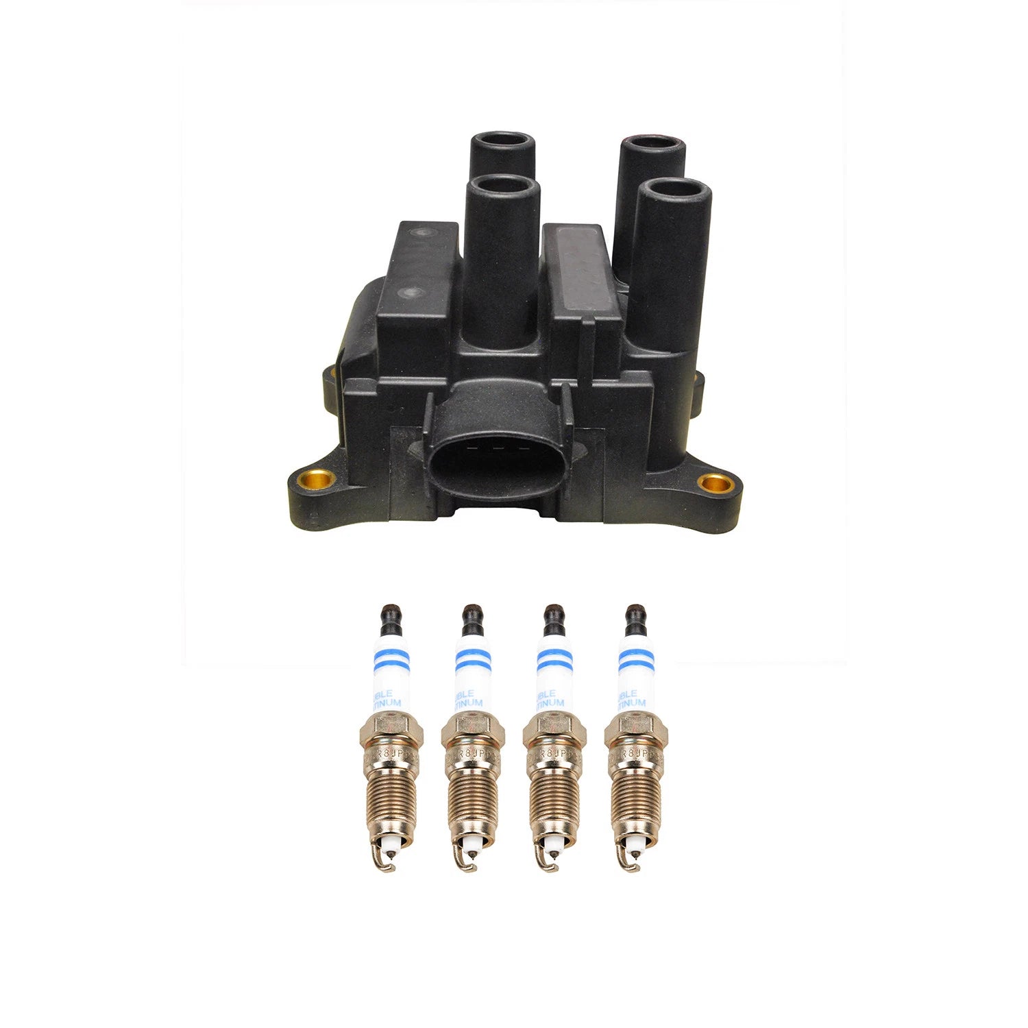 Set of 4 Denso Ignition Coils & Bosch Spark Plugs for Ford Focus