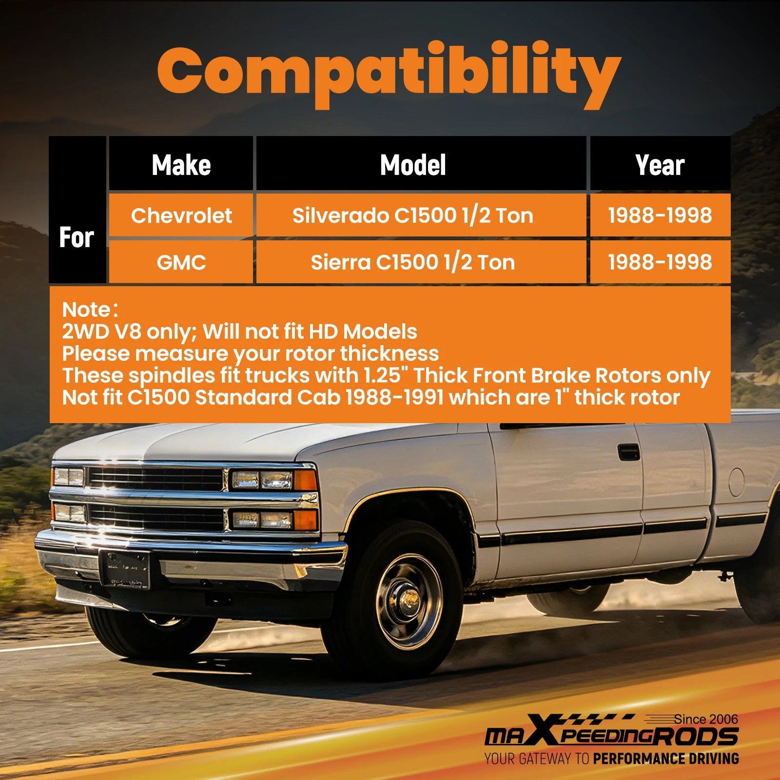 4" Lowering Spindles for Chevy GMC C2500 6 Lug 2WD V8 (1988–1998)