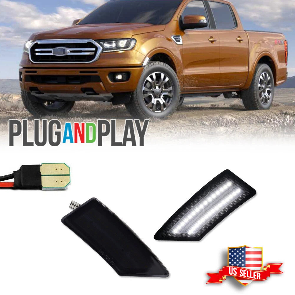 Smoked Lens LED Front Fender Side Marker Lights for Ford Ranger (2019–2022)