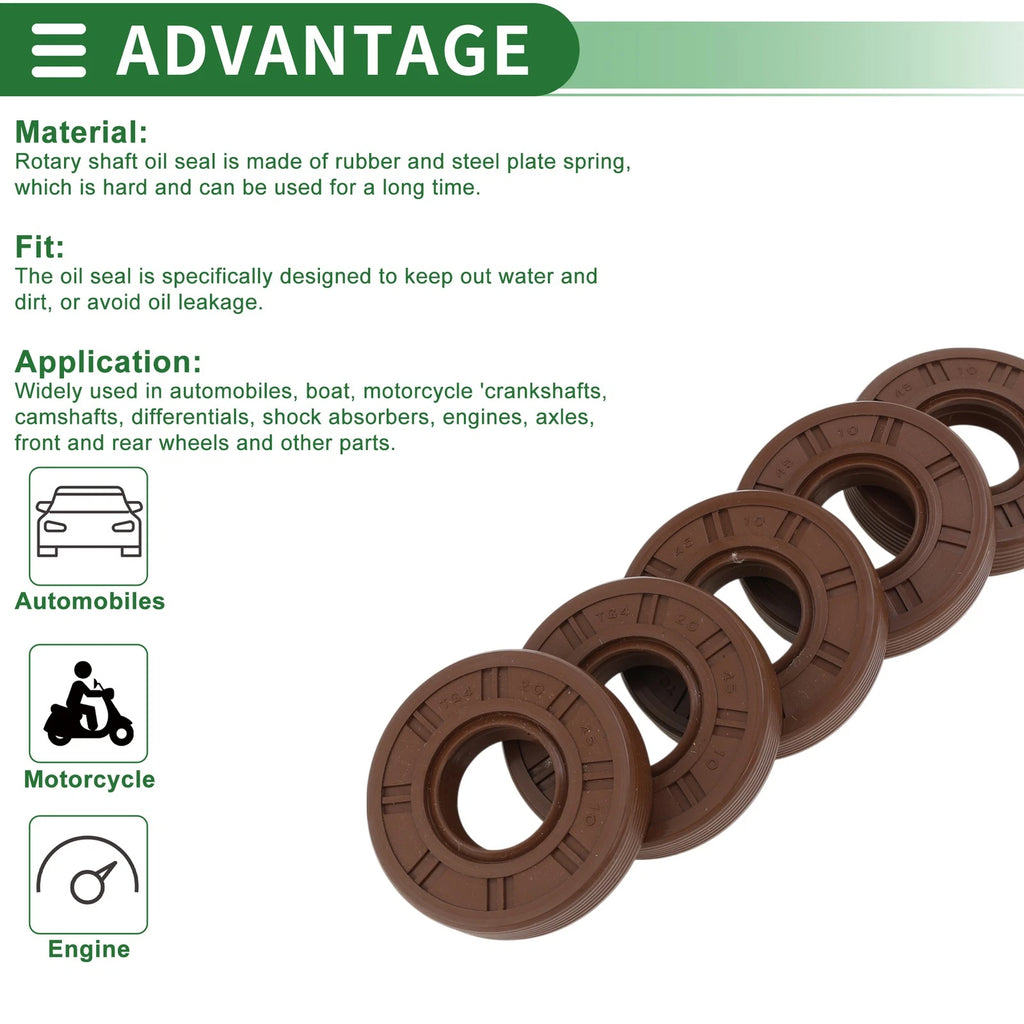 Set of 5 Oil Seals FKM Rubber 20x45x10mm for High Pressure
