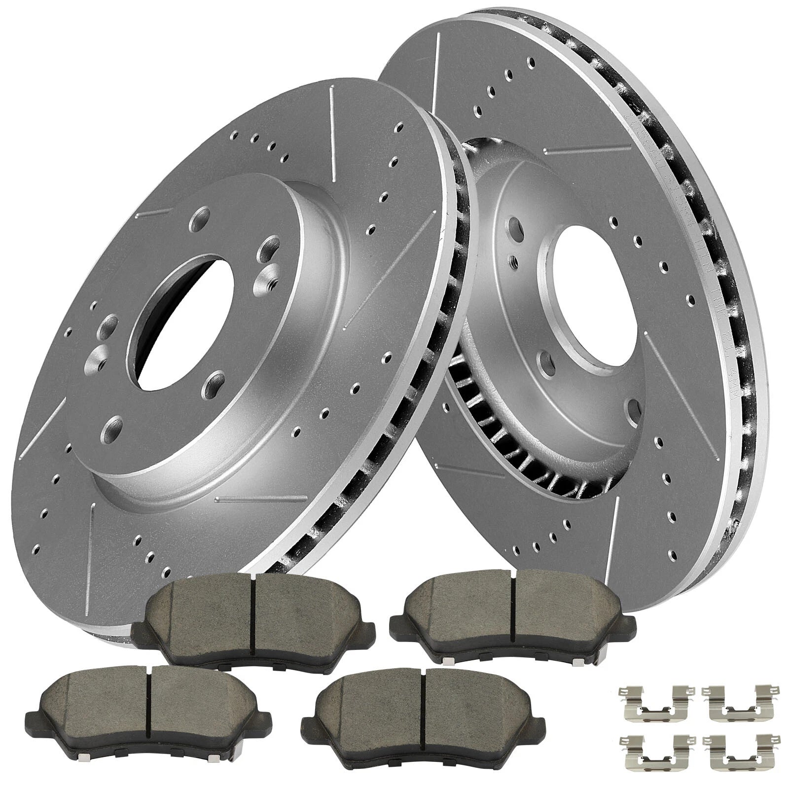 Front Brake Ceramic Pad & Drilled Slot Rotor for Kia Forte (2017–2018)
