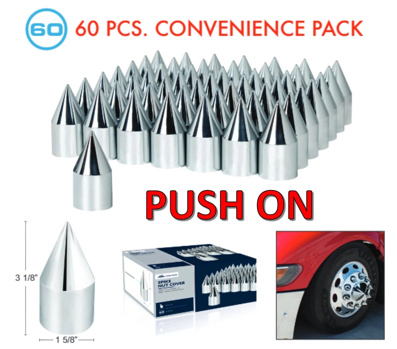 Chrome Spike Lug Nut Covers 33mm Push-On for Set of 60 Compatible with Toyota (2005–2015)