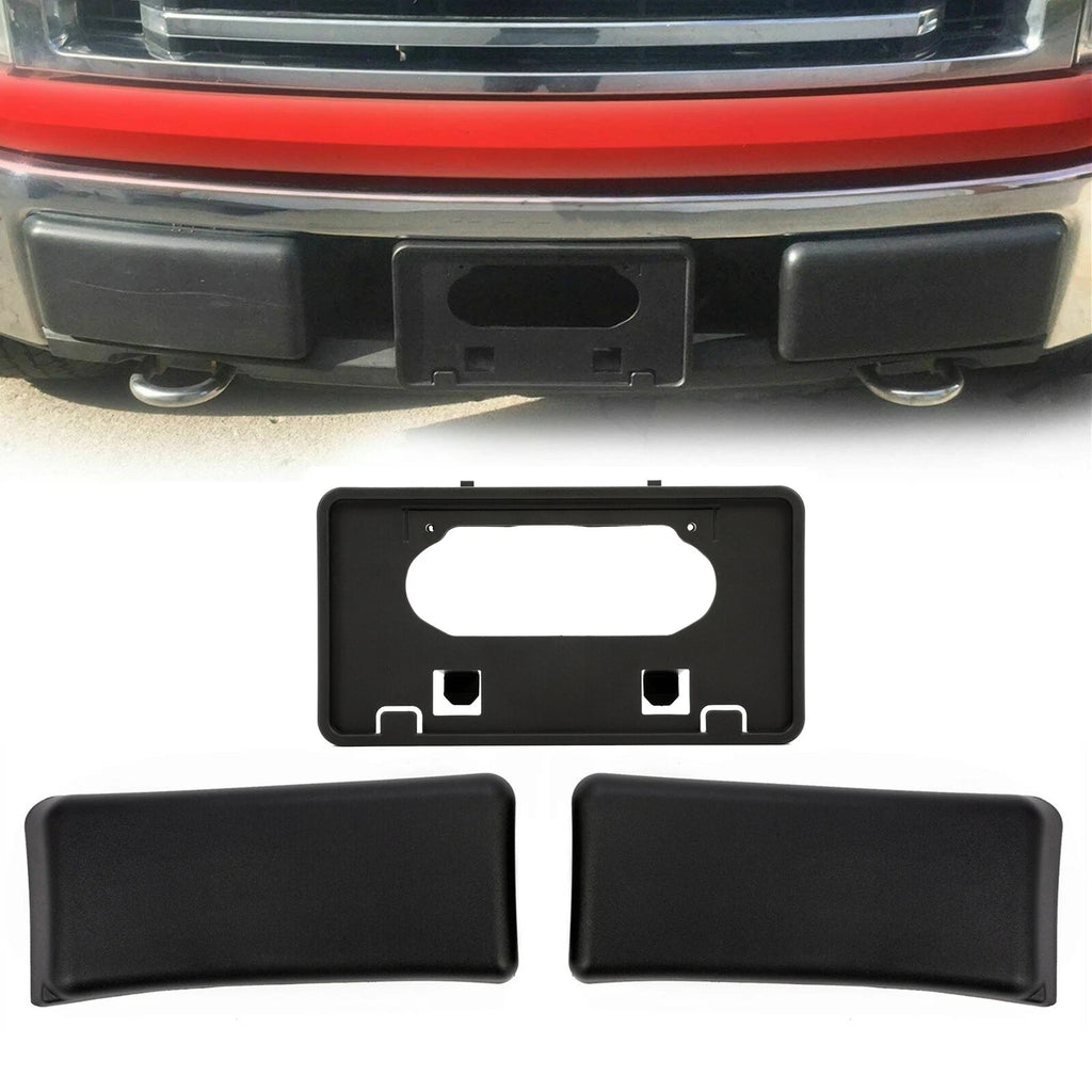 Front Bumper License Plate Bracket + Guards Pads Cap for Ford F150 (2009–2014)