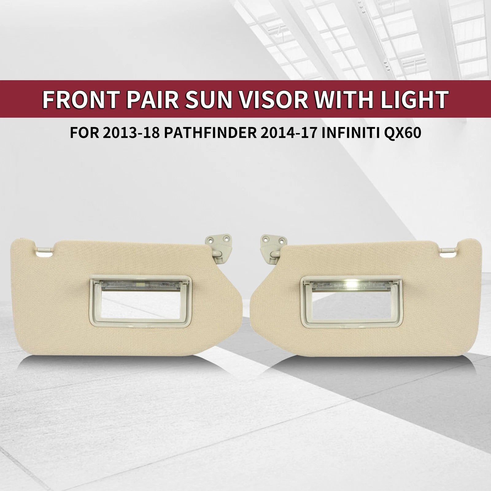 Pair Sun Visor for Nissan Pathfinder (2013–2018) / Infiniti QX60 (2014–2017) W/Lamp
