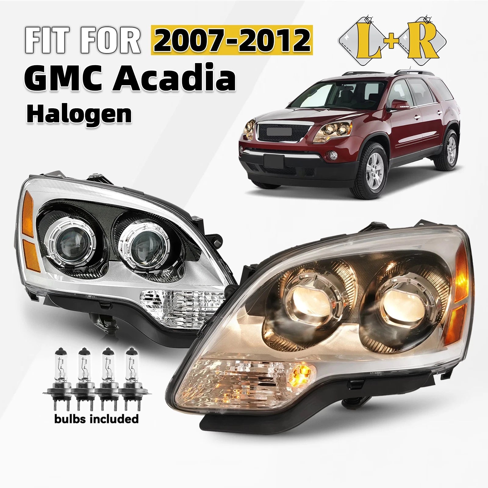 Projector Halogen Headlights for GMC Acadia (2007–2012) - Pair