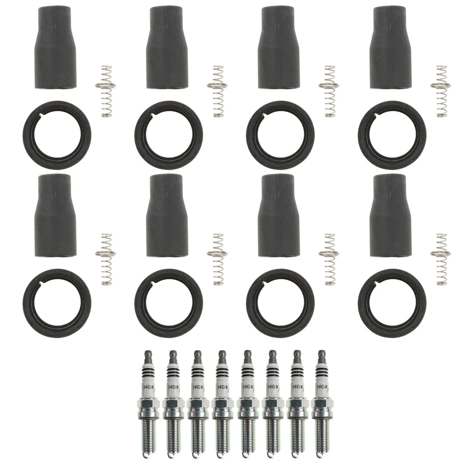 Set of 8 NGK Iridium IX Spark Plugs & Coil Boots for Equus Genesis V8 (2010–2016)