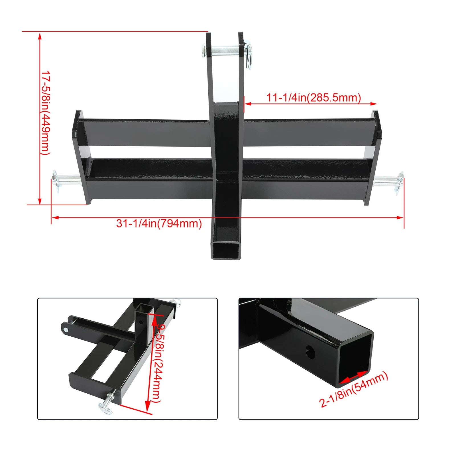3 Point 2" Receiver Hitch Drawbar with Suitcase Weight Bracket for CAT 1 Tractors
