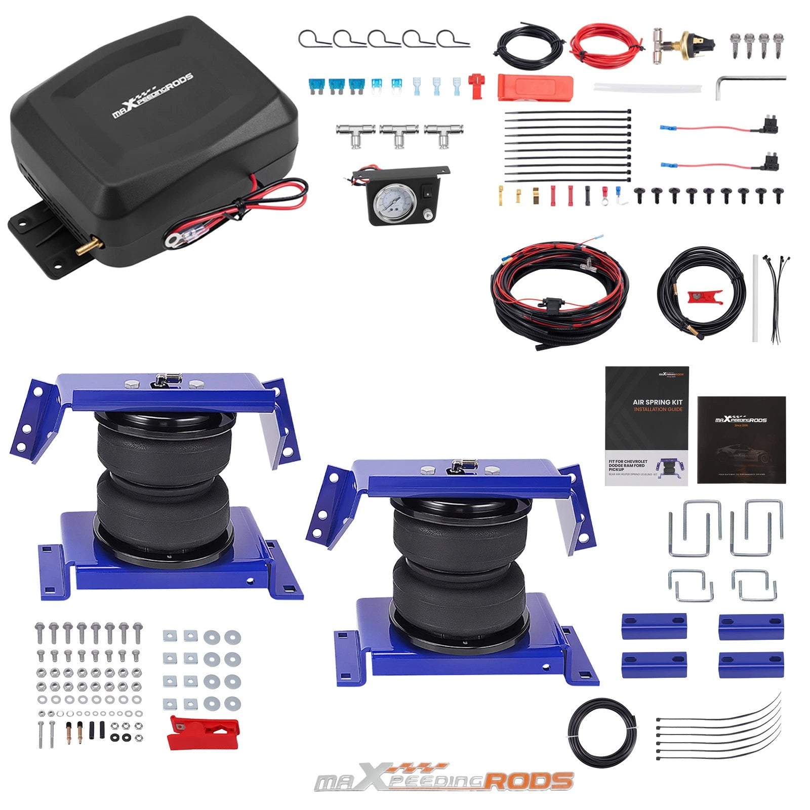 Air Spring Kit + Air Shock Compressor Kit for Ford F250 F350