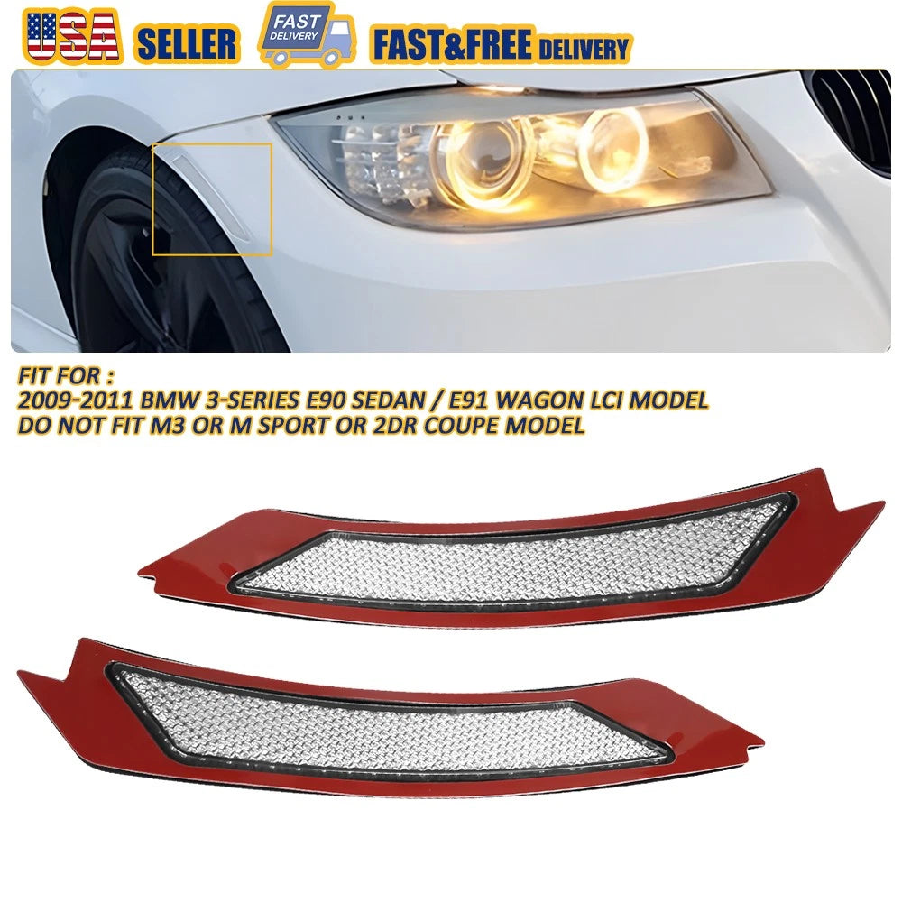 Pair of Front Bumper Reflectors for BMW 3 Series E90 E91 (2006–2013) 63147205398 White