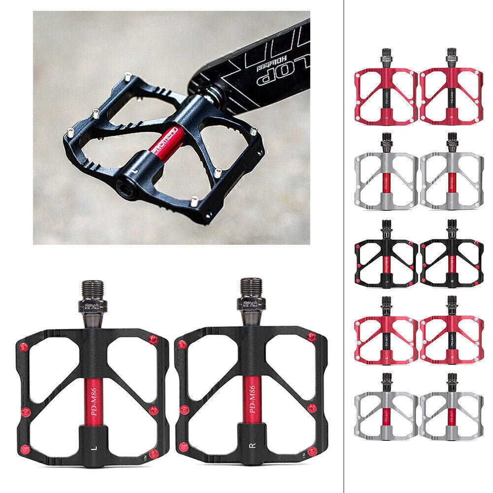 Flat Platform Pedals for MTB Road Bike (Ultralight Aluminum, 3 Bearings)