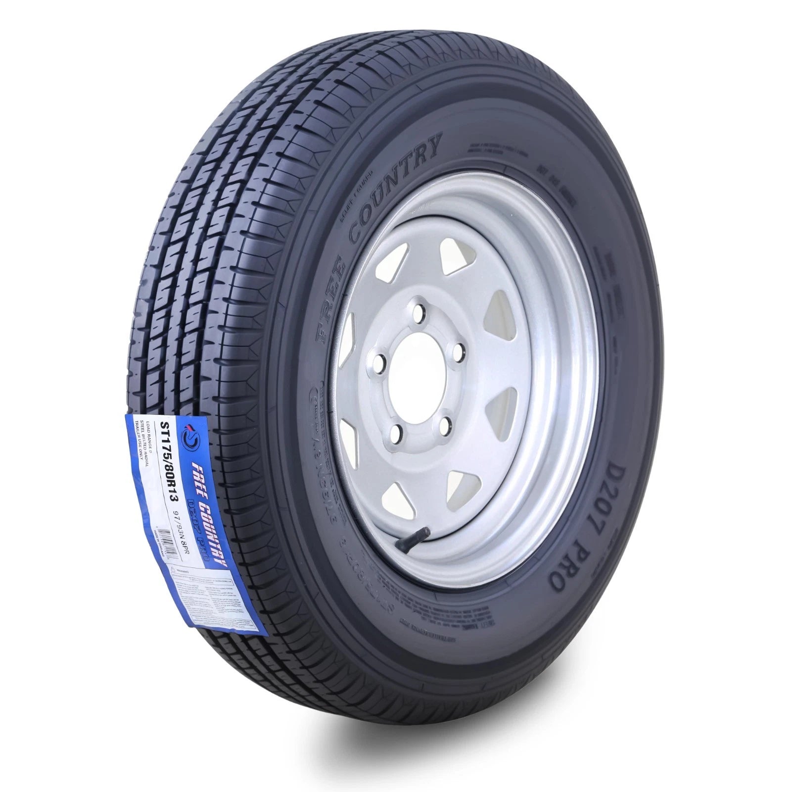 Free Country Trailer Tire Rim ST175/80R13 8-Ply 5 Lug x 4.5" Silver Spoke (N/A)