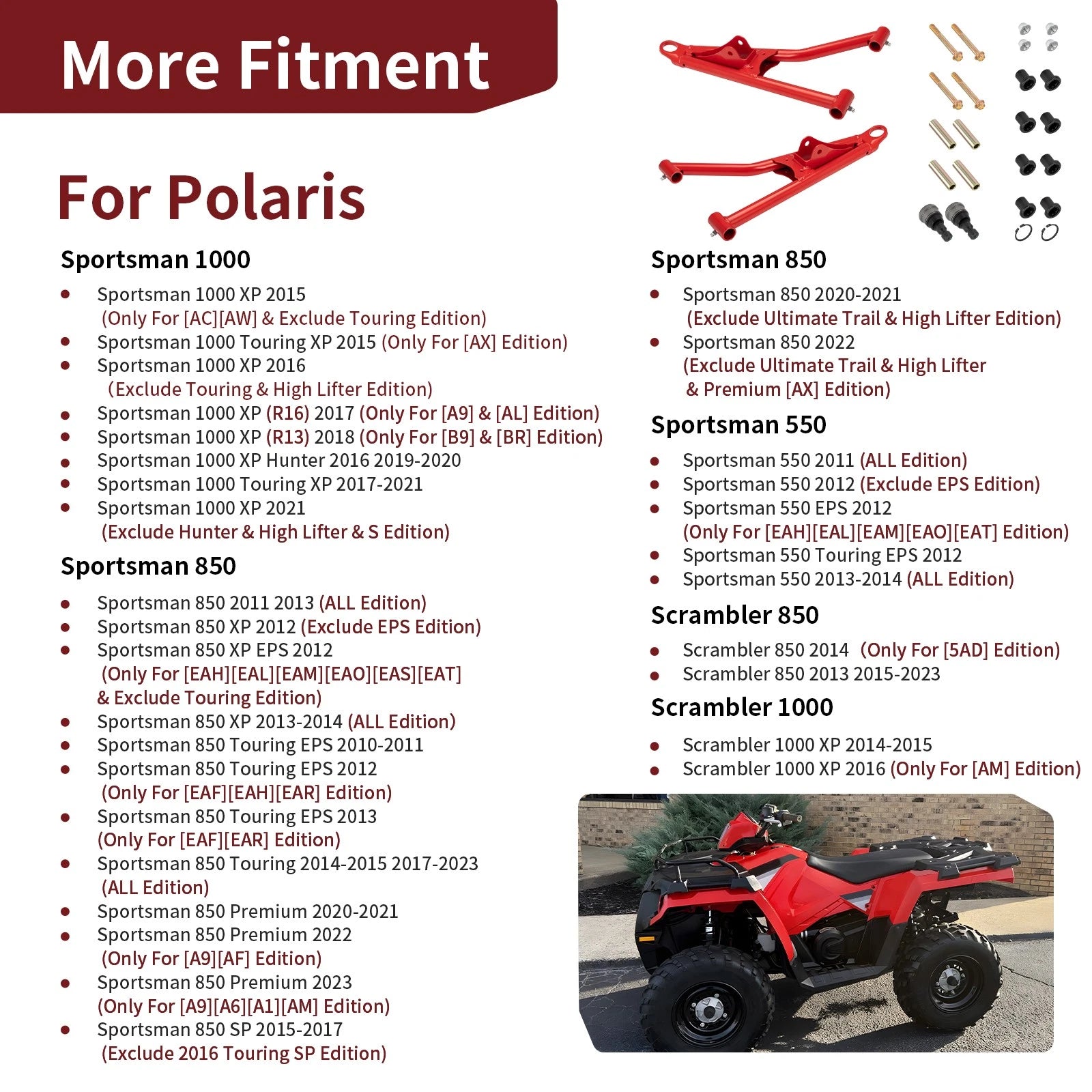 Front Upper A-Arm & Bushing Set for Polaris Sportsman XP 1000 (2015–2021)