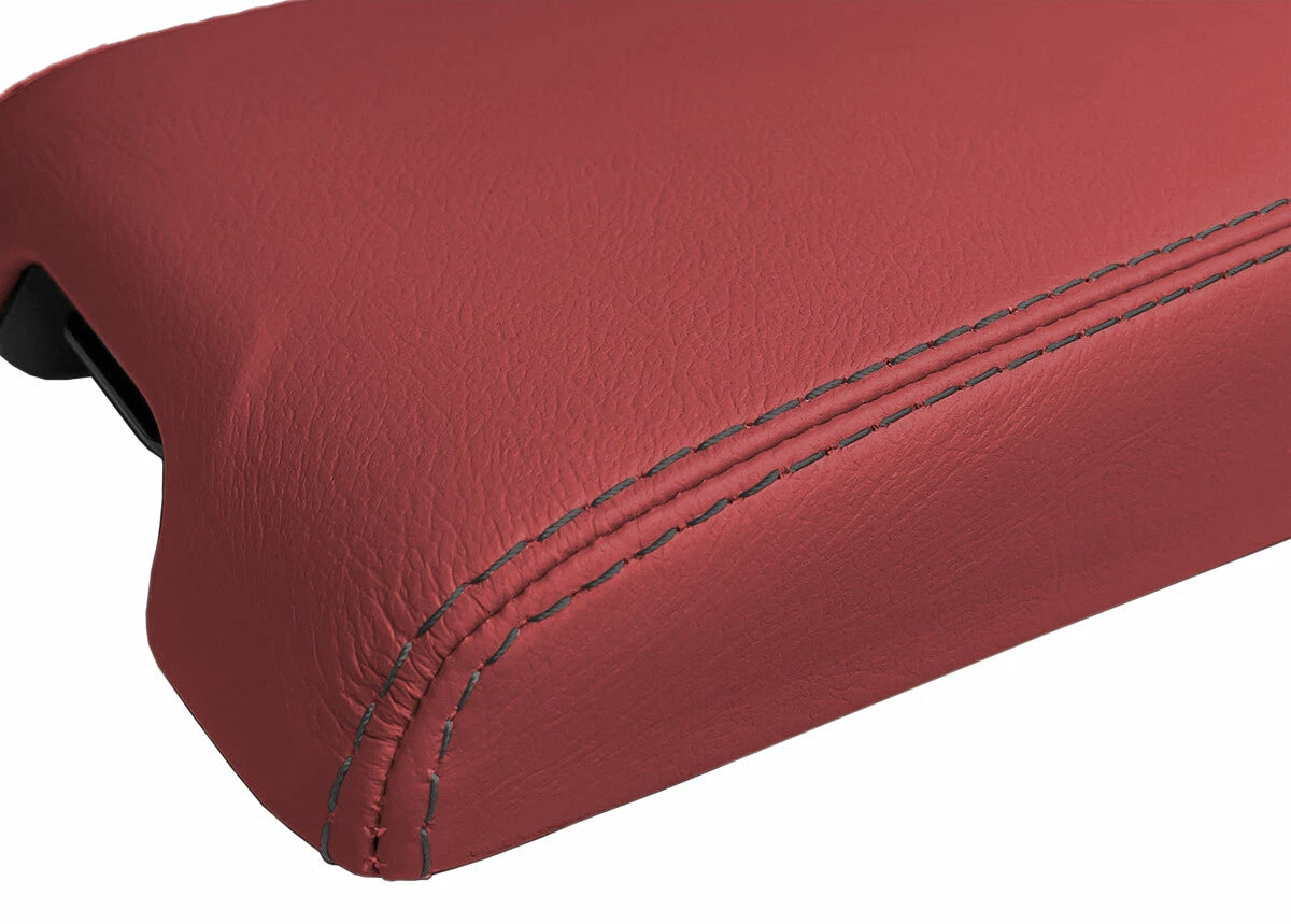 Leather Console Lid Armrest Cover for Infiniti G35 Coupe (2002–2007) Red Black Stitch