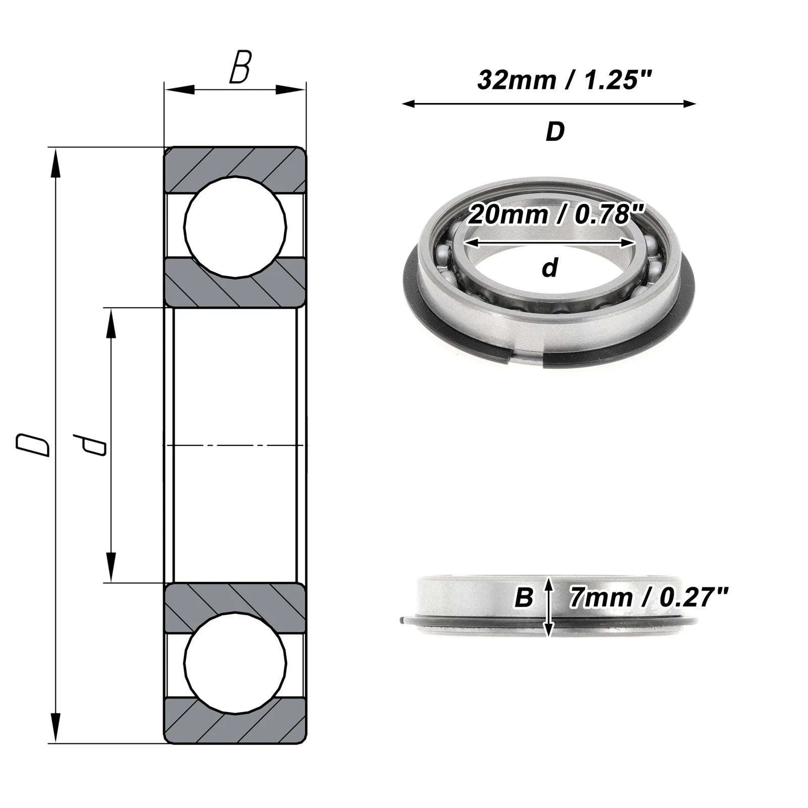 Deep Groove Ball Bearing 20x32x7mm for Scooter Skateboard (P0)