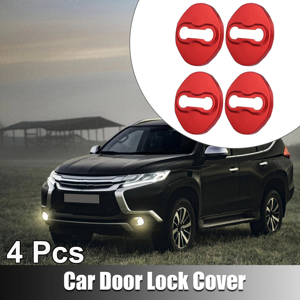 Set of 4 Door Lock Latch Covers for Mitsubishi (Stainless Steel, Red)