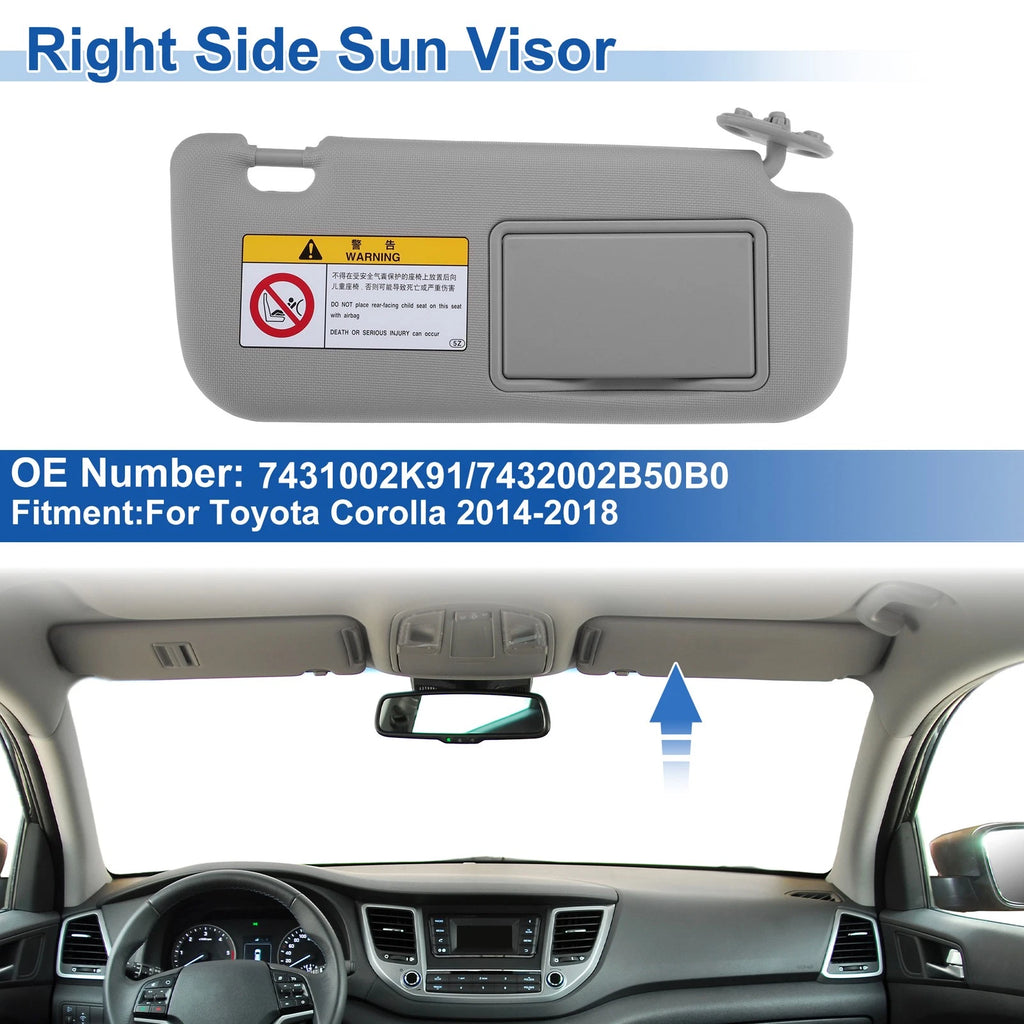 Right Side Sun Visor for Toyota Corolla (2014–2018) No. 7431002K91 Gray